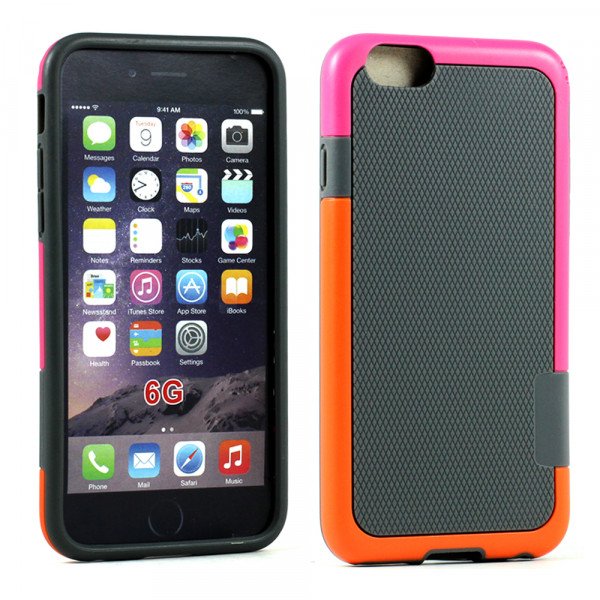 Wholesale Apple iPhone 6 4.7 Slim Tri Color Hybrid Case (Gray Pink)